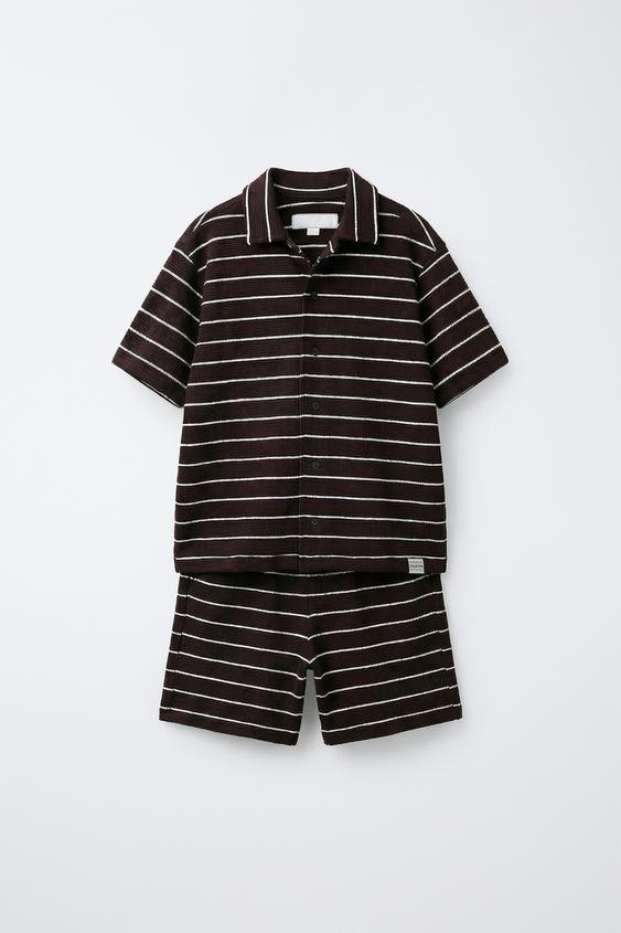 STRIPED WAFFLE SHIRT AND BERMUDA SET | Zara US