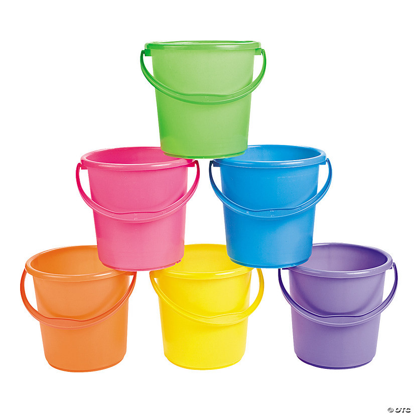 7" x 7" Solid Color Plastic Sand Bucket with Handle Assortment - 12 Pc. | Oriental Trading Company