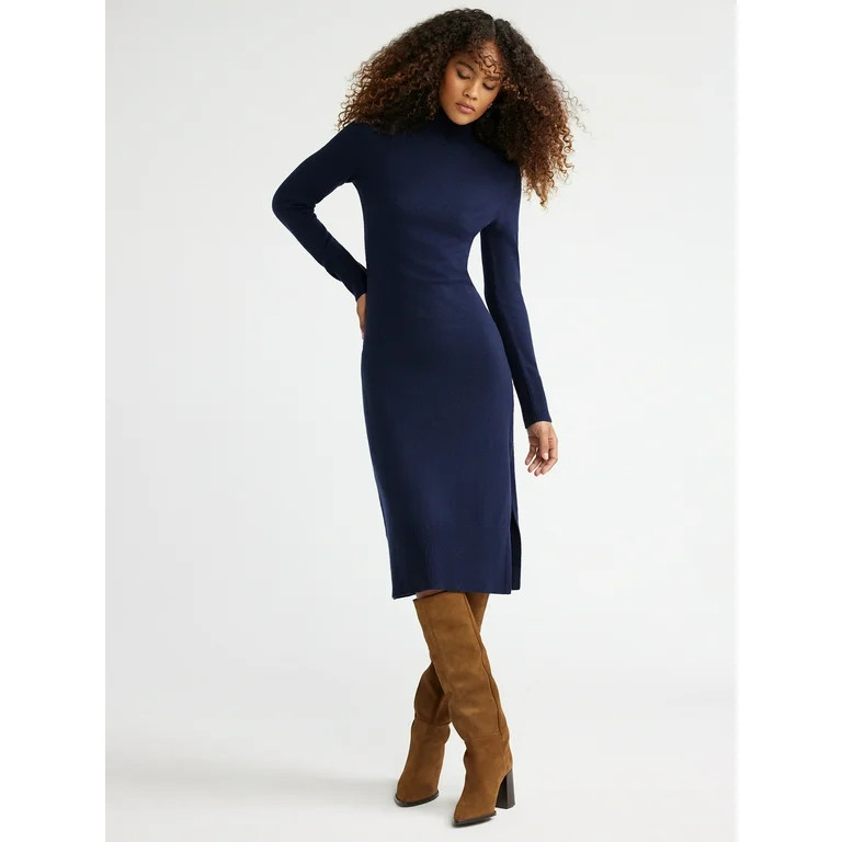 Free Assembly Women’s Turtleneck Sweater Midi Dress with Long Sleeves, Sizes XS-XXXL | Walmart (US)