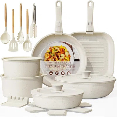 23 Pcs Non-Stick Ceramic Cookware Set, Detachable Handle Pots And Pans, Oven Safe Induction Ready, Stackable Cream White RV Kitchen Cooking Set | Wayfair North America