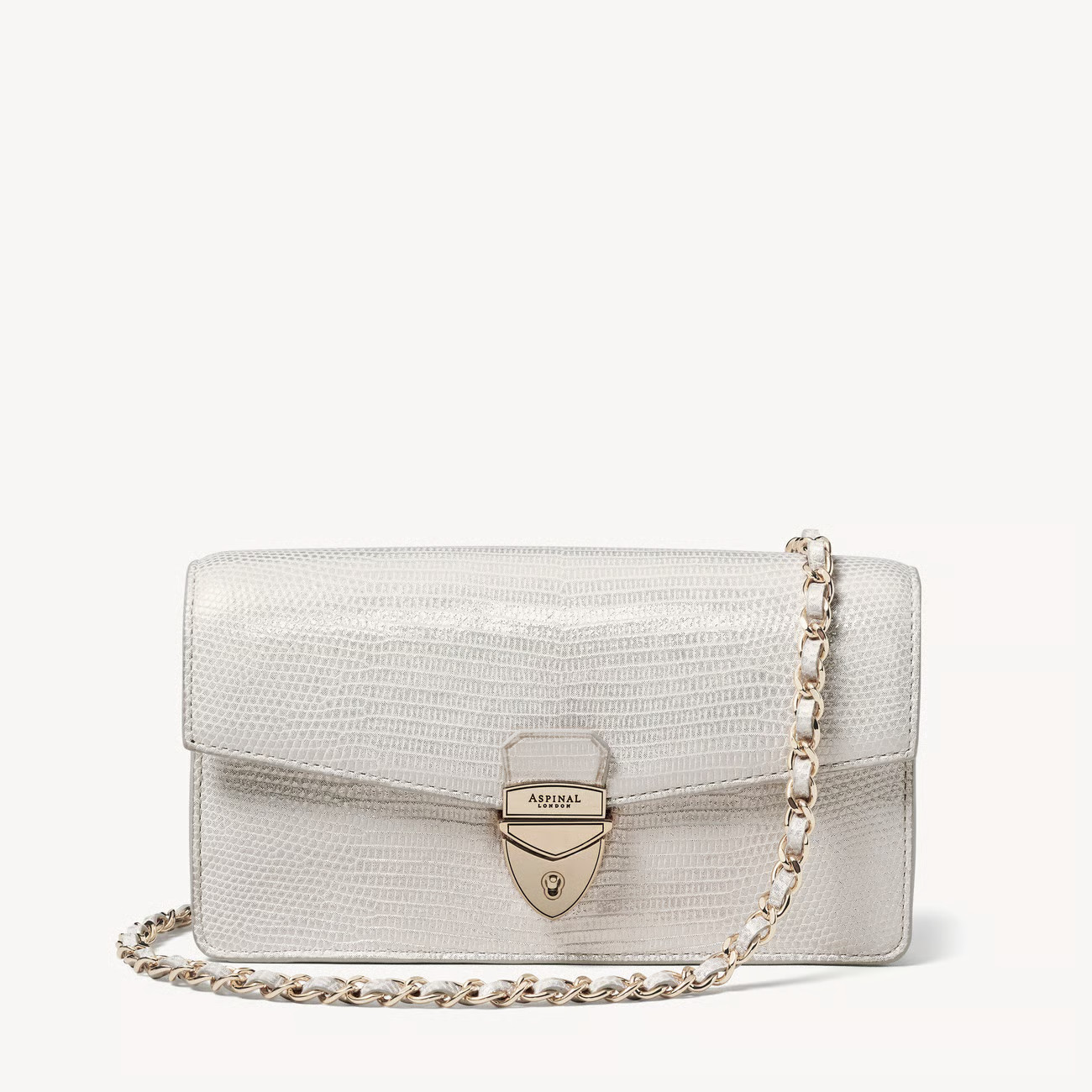 Mayfair® 2 Clutch

        
            
            White Metallic Lizard | Aspinal of London US