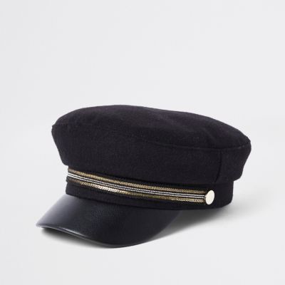 Mini girls black tape bakers boy hat | River Island (UK & IE)