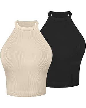 Sunzel Ribbed Tank Tops for Women, Halter High Neck Seamless Cute Crop Top, Basics Sleeveless Wor... | Amazon (US)