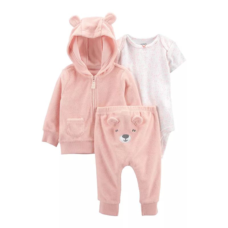 Baby Girl Carter's 3-Piece Bear Jacket, Bodysuit & Pants Set, Infant Girl's, Size: 6 Months, Pink | Kohl's