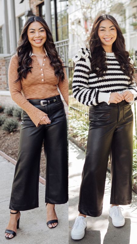 One faux leather pant from loft  styled 2 ways 