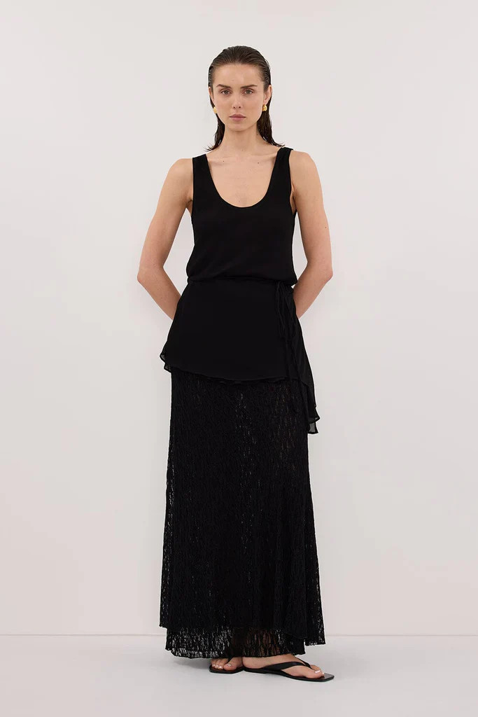 LIZZIE BLACK LAYERED LACE SKIRT | DISSH