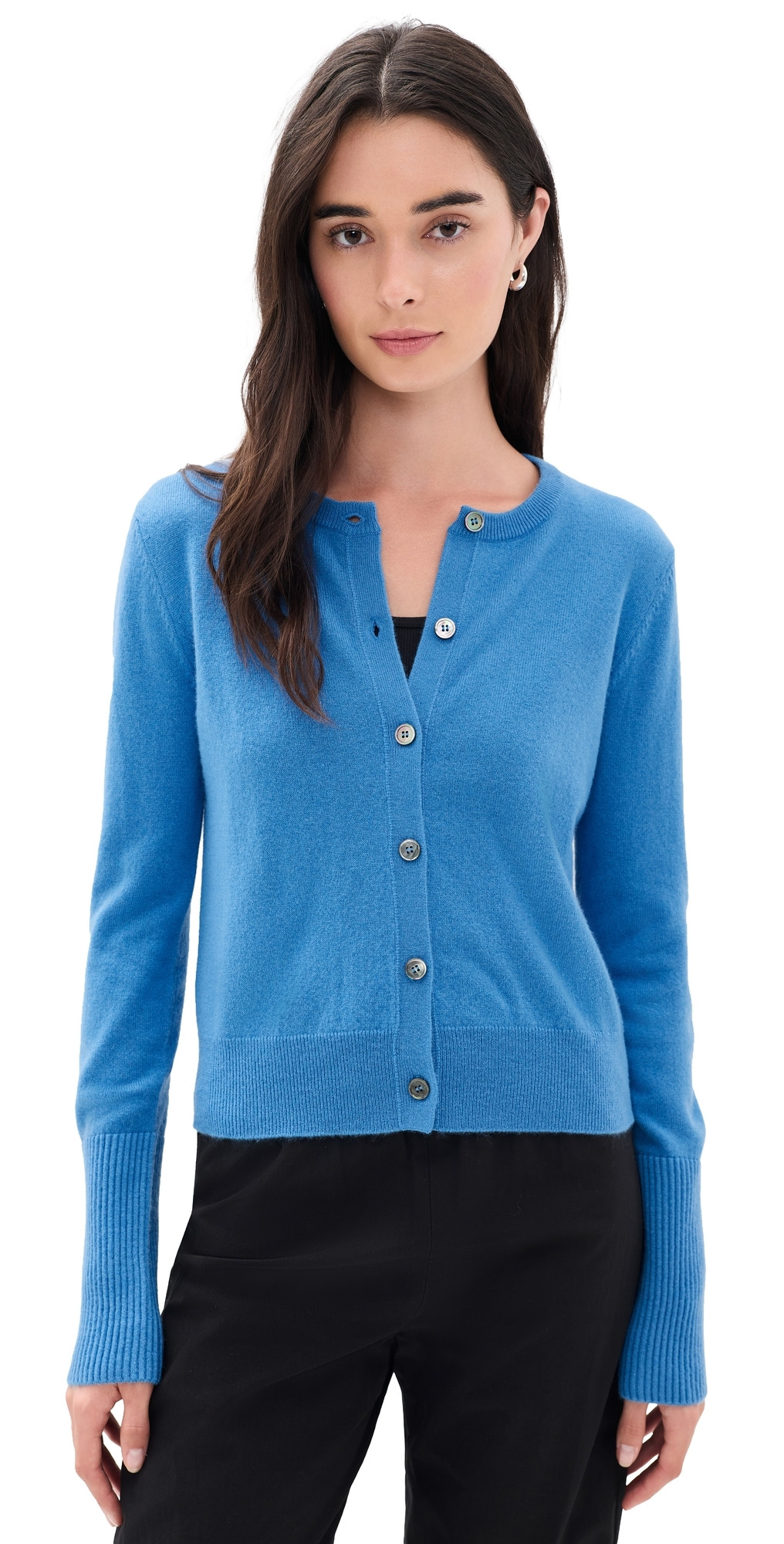 La Ligne Solid Lean Lines Cashmere Cardigan Cerulean L | Shopbop