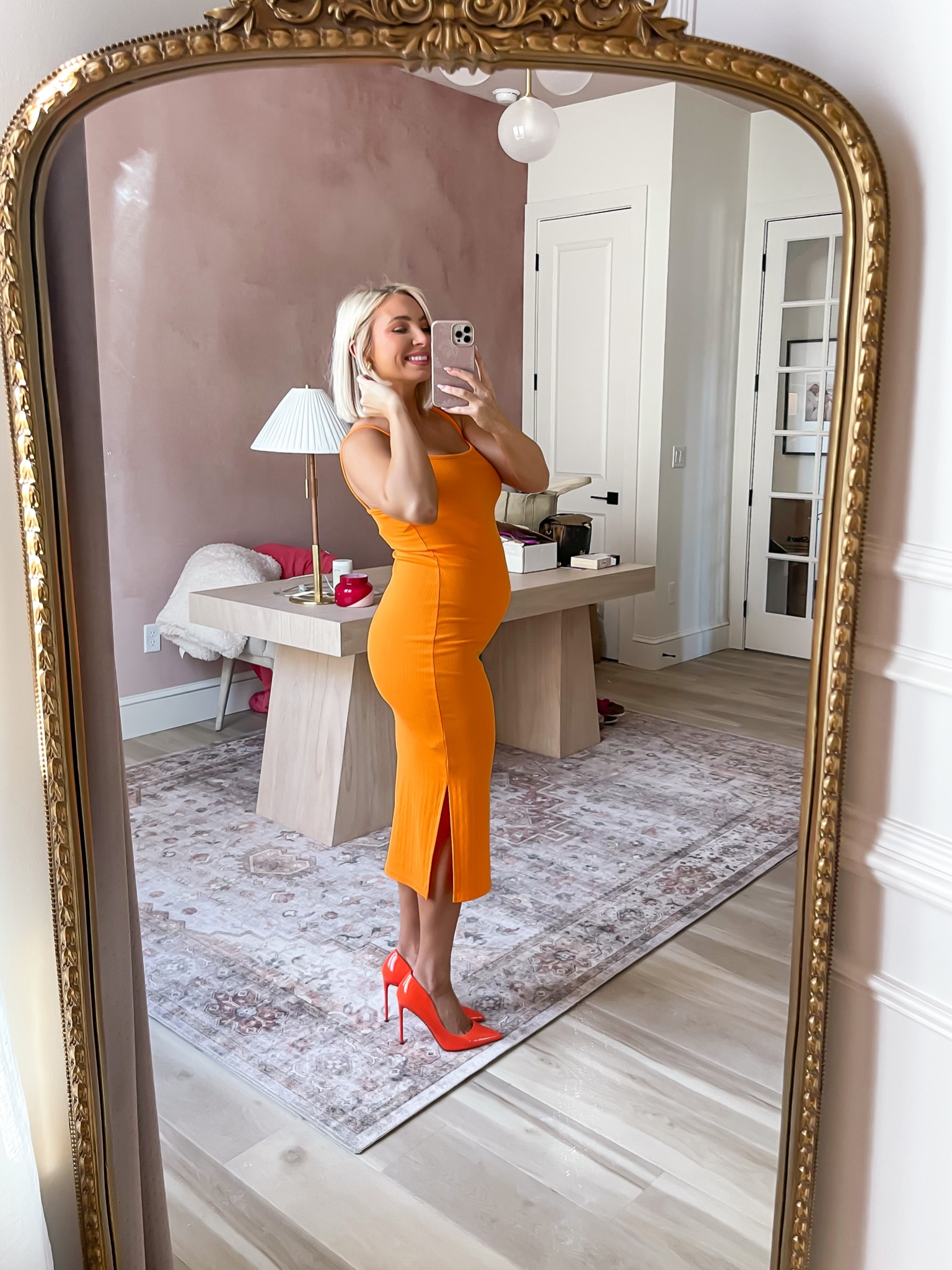 $18 bodycon midi dress find from #Target — wearing a small #BumpStyle #MaternityStyle 

#LTKbump #LTKunder50 #LTKshoecrush