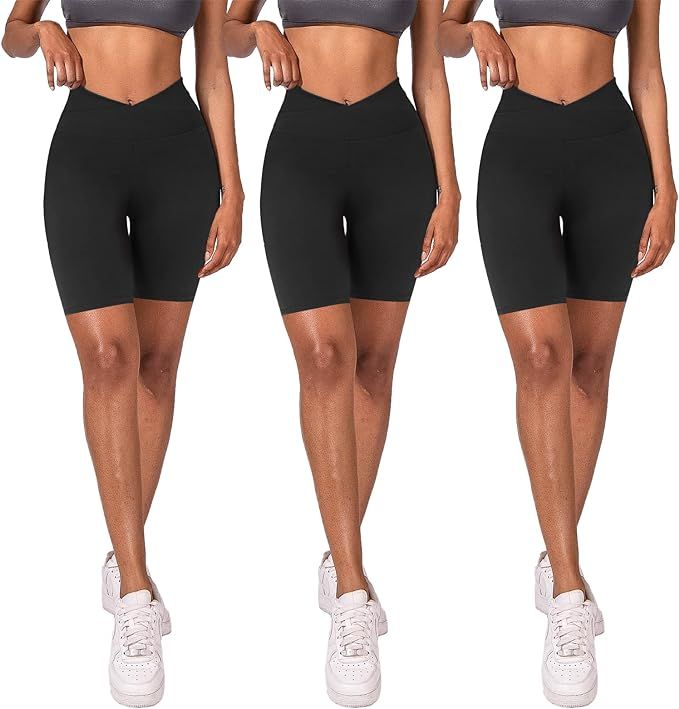 YOLIX 3 Pack Biker Shorts for Women – 8" Black High Waisted Workout Athletic Cheerleading Yoga ... | Amazon (US)