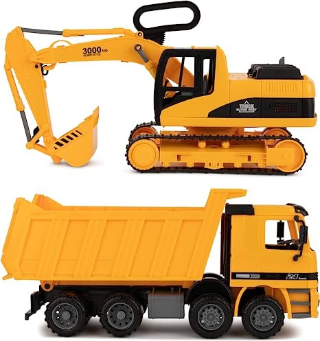 Amazon.com: Excavator & Dump Truck Toy for Kids (Set of 2) – Moveable Claw & Lifting Back – G... | Amazon (US)