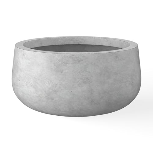 Kante 15.7" Dia Round Concrete Planter, Outdoor Indoor Garden Plant Pots with Drainage Hole and Rubber Plug, Modern Curvaceous Design, Natural Concrete | Amazon (US)