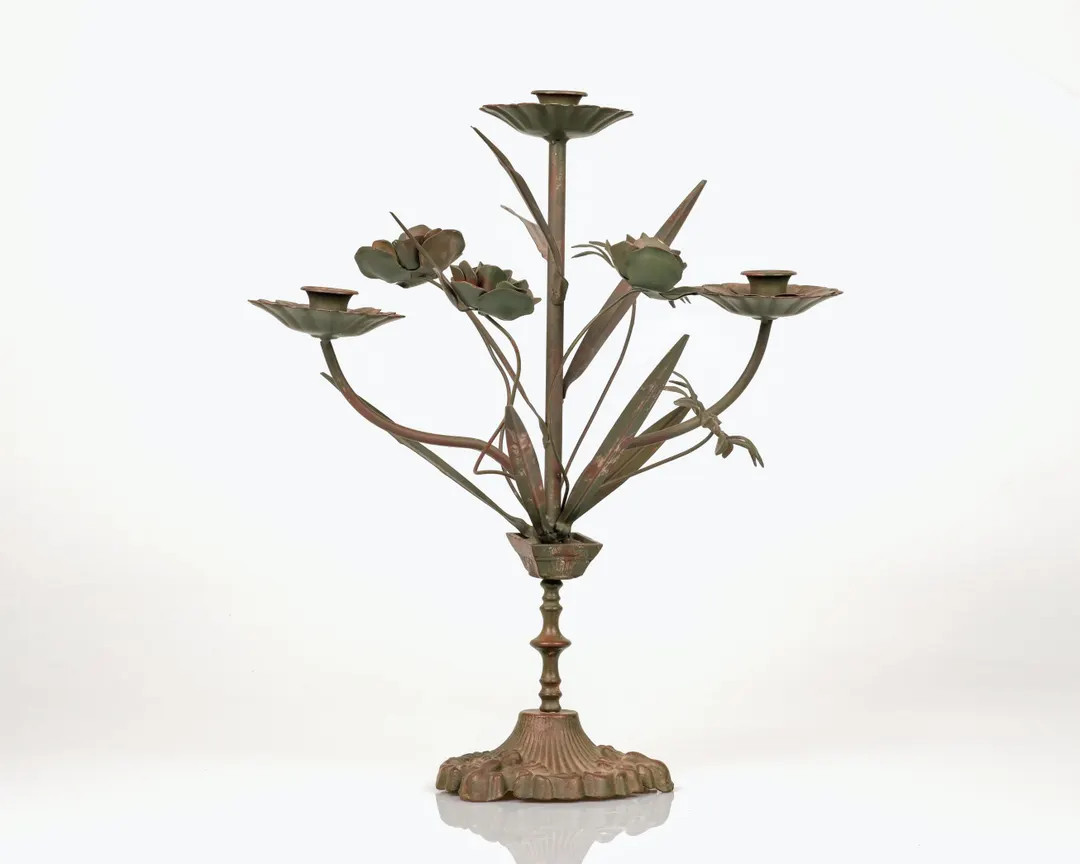 Antique French Floral Candelabra: Painted Metal Roses, 1800s Design | Etsy (US)