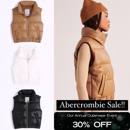 Faux Leather Puffer Vests from Abercrombie, 30% off!!  Comes in tan, cream, and black!

#Abercrombie #Puffer #FauxLeather #Vest #Sale #Outerwear #SnowBunny 

#LTKHoliday #LTKSeasonal #LTKsalealert