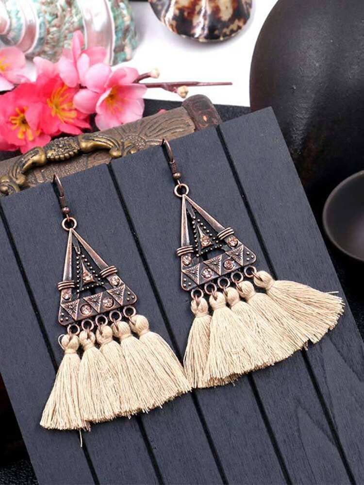 Triangle Shaped Tassel Drop Earrings 1pair | SHEIN