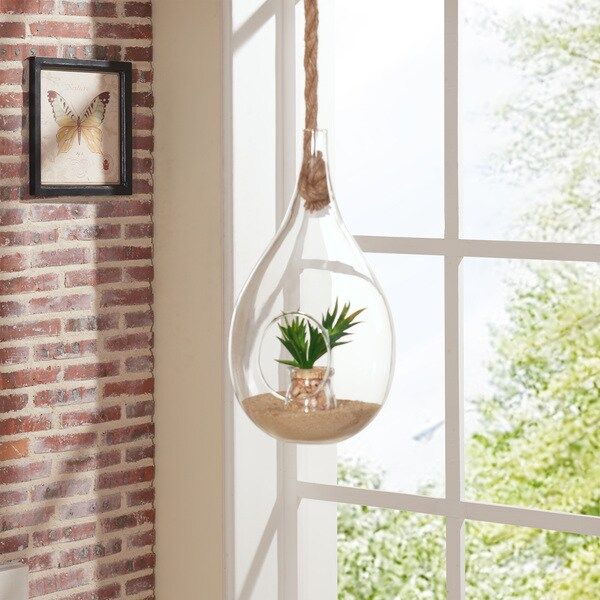 Danya B Teardrop Hanging Glass Planter with Rope | Bed Bath & Beyond