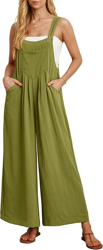 IWOLLENCE Women's Summer Jumpsuits Boho Wide Leg Overalls Casual Loose Rompers with Pockets 2024 | Amazon (US)