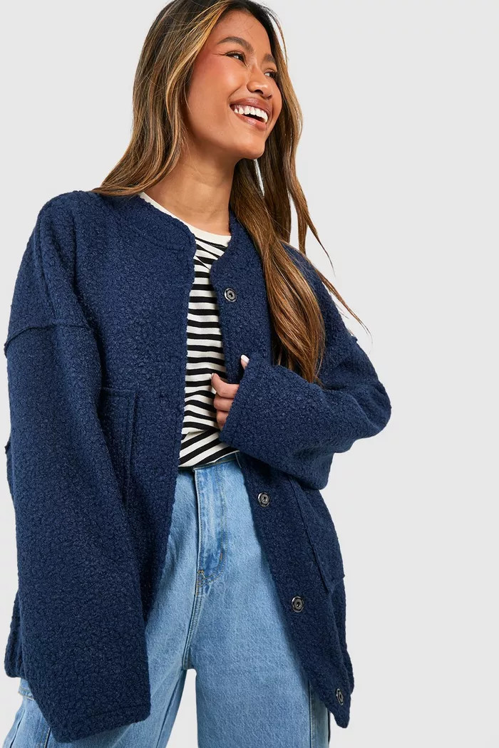 Oversized Wool Look Bomber Jacket | Boohoo.com (UK & IE)
