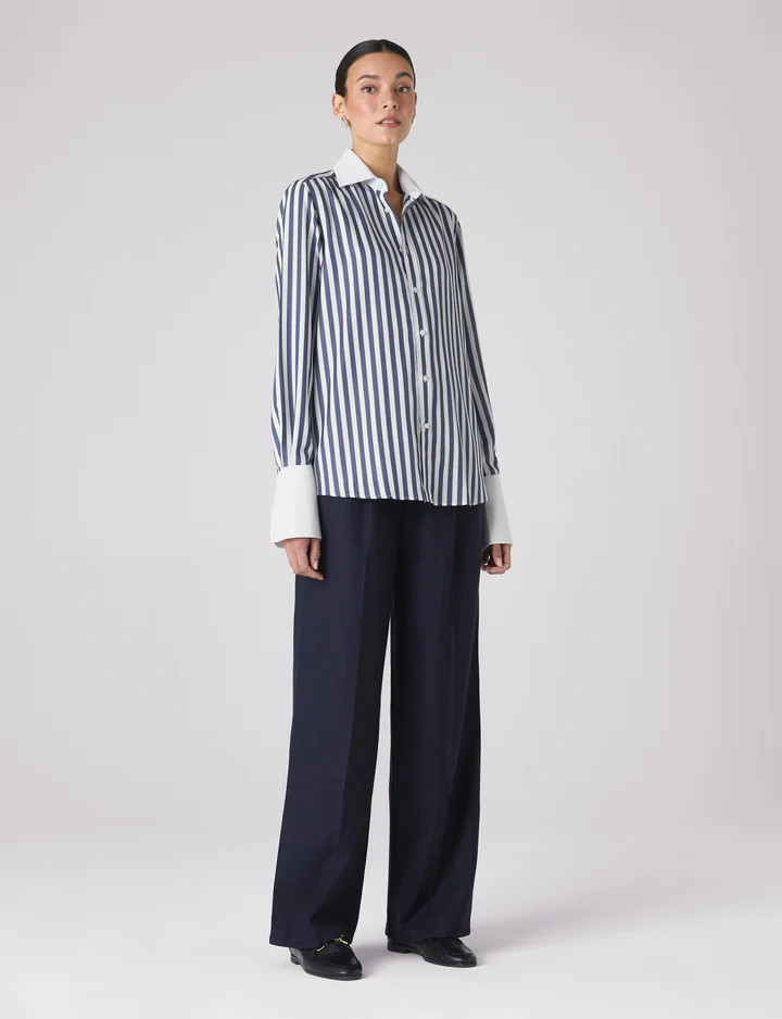 The Boyfriend Contrast Exaggerated Cuff: TENCEL™ Lyocell, Navy Blue Stripe | With Nothing Underneath