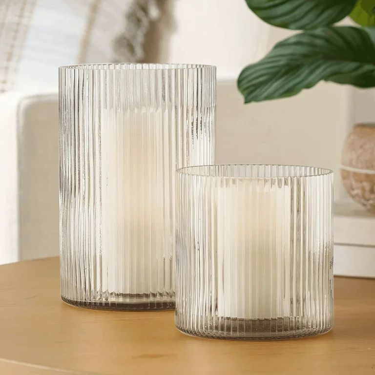 Better Homes & Gardens 8" Clear Glass Ribbed Candle Holder Hurricane, Large | Walmart (US)