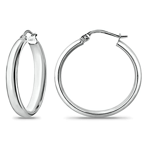 LOVVE Sterling Silver High Polished Half-Round-Tube Click-Top Light Hoop Earrings, 5x40mm | Amazon (US)