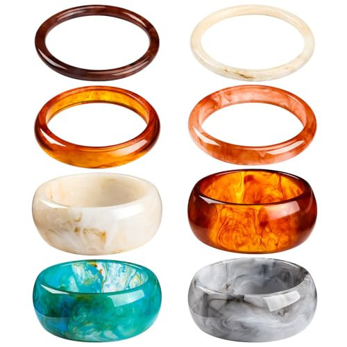 Liliaafar 8 Pcs Colorful Acrylic Resin Chunky Bangle Bracelets for Women Punk Geometric Wristband Jewelry, Fit Wrist 6-8 Inch(Regular,Amber Color) | Amazon (US)