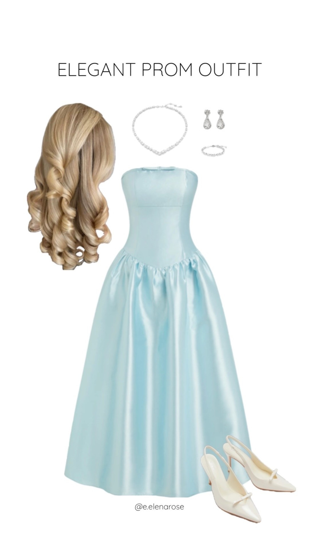 Elegant Blue Prom Outfit

light blue prom dress, elegant prom outfit, satin prom dress, strapless formal dress, blue evening gown, graduation dress, feminine formal outfit, princess prom look, white slingback heels, silver jewelry, blonde curls, classy prom outfit, formal event inspiration, elegant evening look