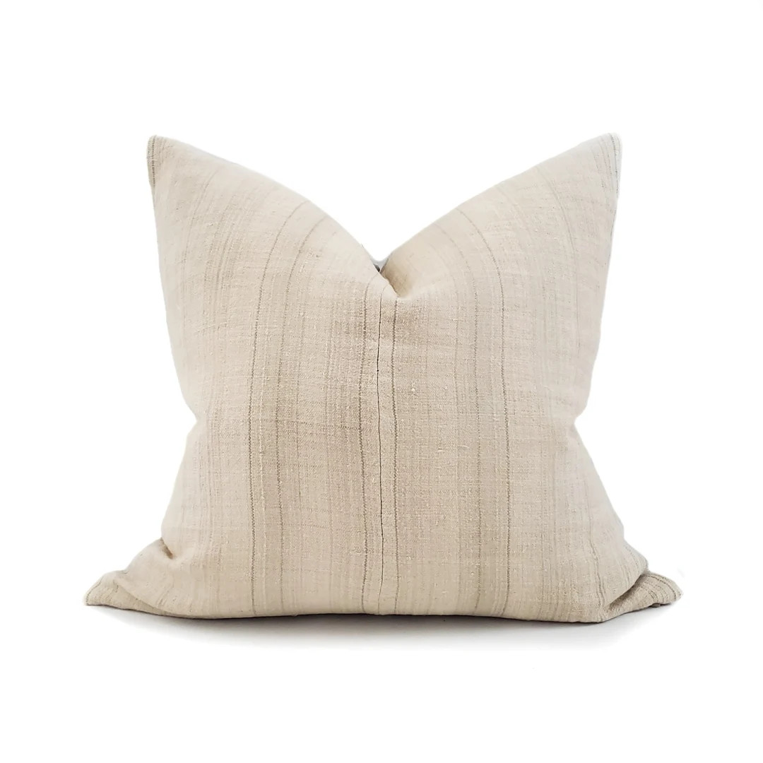 Hmong Pillow, 2021 Vanilla W/ Greige Stripe Hmong Hemp Linen Pillow Cover - Etsy | Etsy (US)