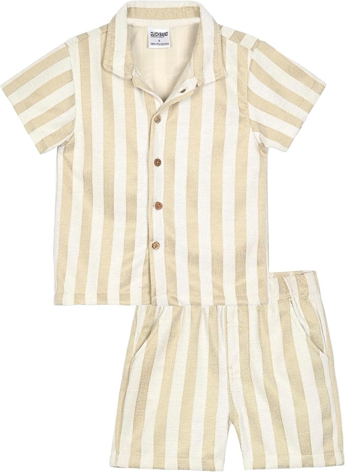 Quicksand Boys 2 Pieces Summer Beach Outfits Short Sleeve Button Down Shirts and Shorts Vacation ... | Amazon (US)