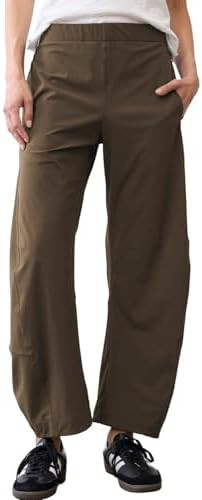 Womens Barrel Pants Elastic Waistband Tapered Leg Trousers | Baggy Work Travel Pant with Pockets | Amazon (US)