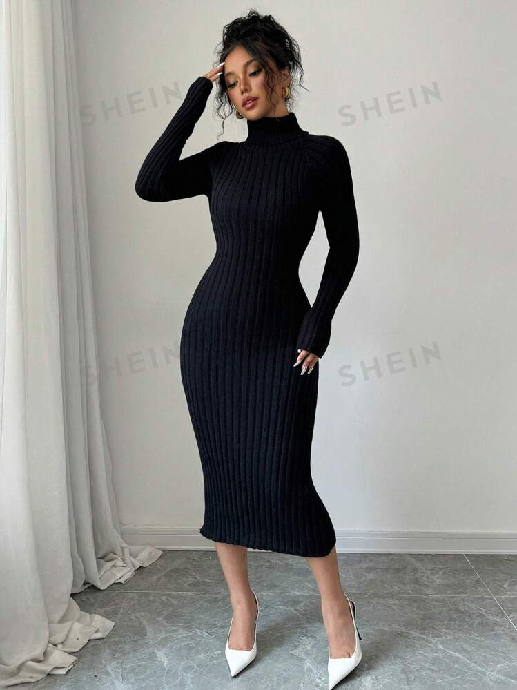 TrendsSHEIN Raffinéa Solid Color Turtleneck Bodycon Sweater Dress, Fall/Winter | SHEIN