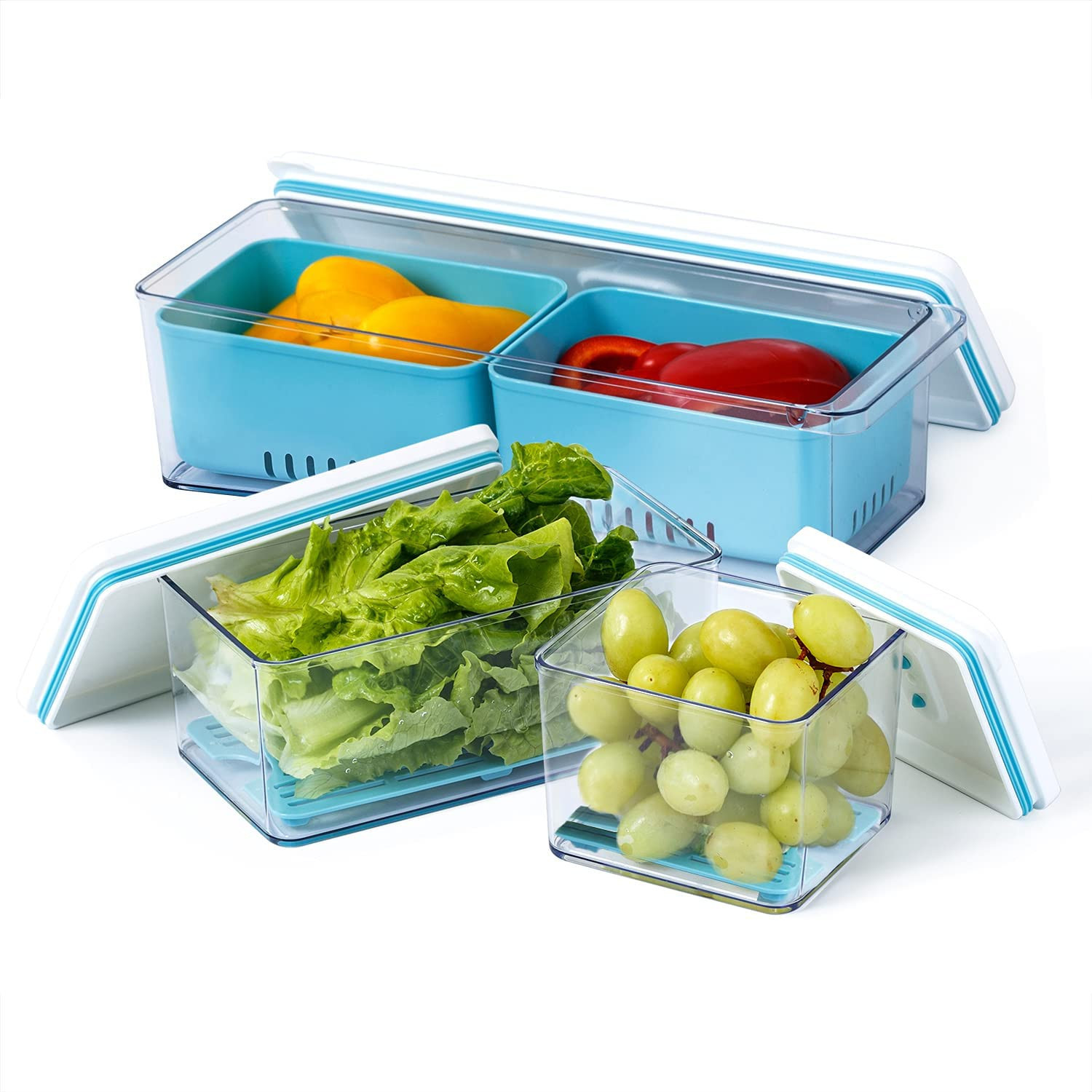 Lille Home Stackable Produce Saver, Organizer Bins/Storage Containers with Removable Drain Tray, ... | Amazon (US)