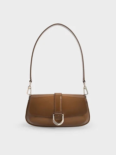 Gabine Leather Elongated Shoulder Bag
 - Brown | Charles & Keith US