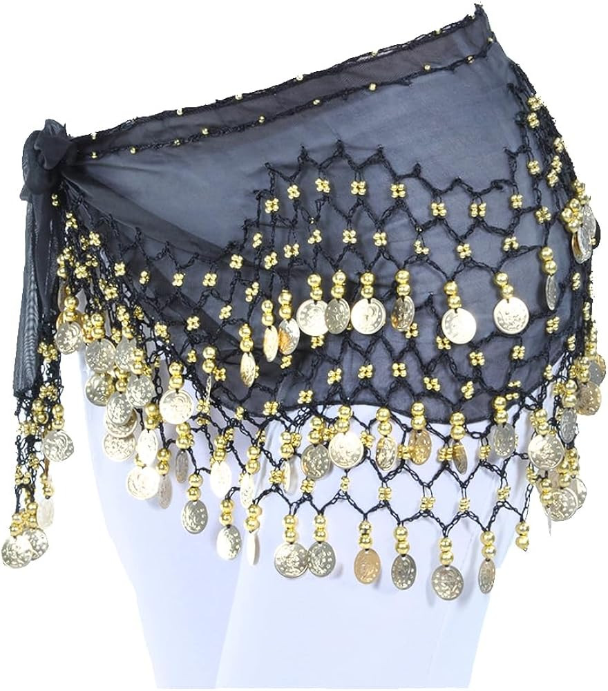 Chiffon Dangling Gold Coins Belly Dance Hip Skirt Scarf Belt | Amazon (US)