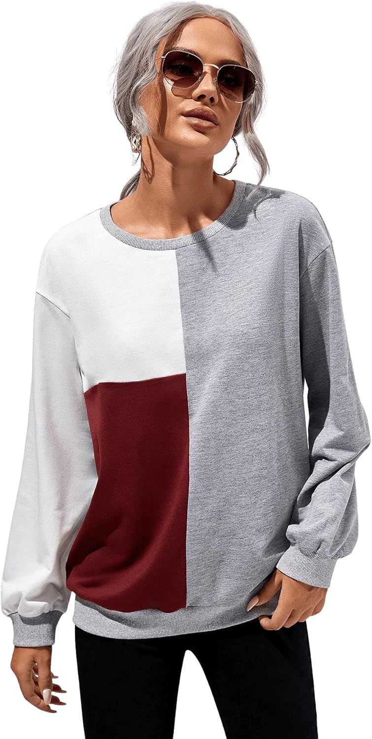 Milumia Women's Casual Colorblock Long Sleeve Crewneck Sweatshirt Pullover Top | Amazon (US)
