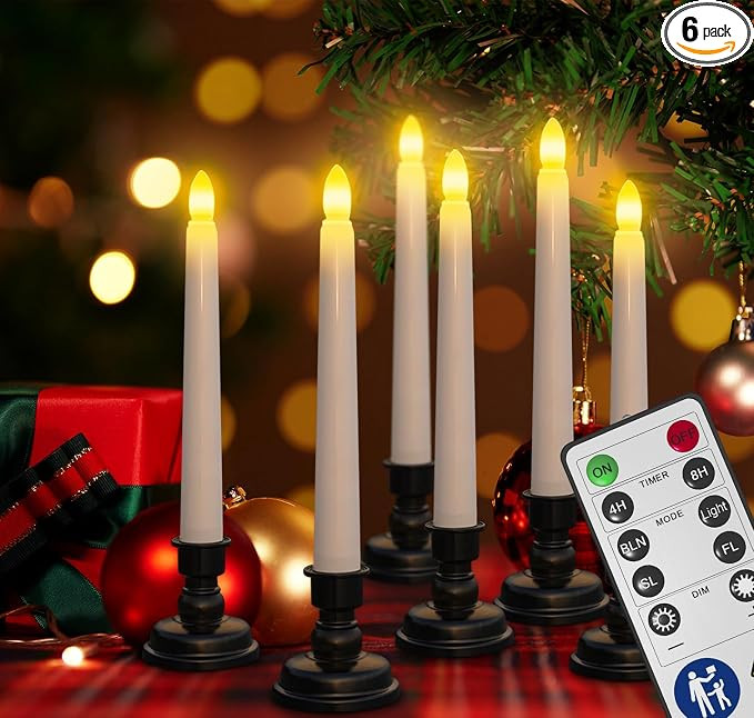 SoulBay 6pcs Christmas Decorations Window Candles with Remote Timer, 7.9inch Battery Operated Fla... | Amazon (US)