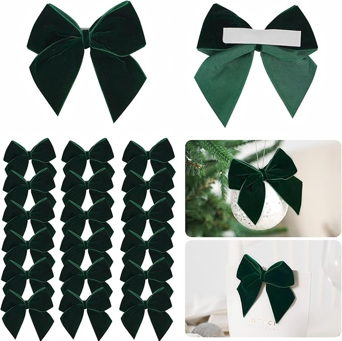 3.5" Hunter Green Bows Velvet Ribbon Bow with Self Adhesive, Small Gift Bows Decor, Dark Green Ch... | Amazon (US)