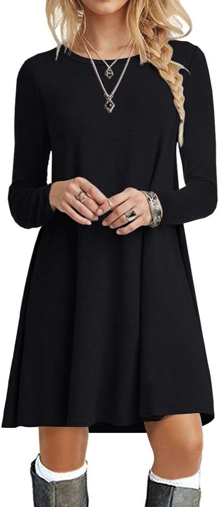 POPYOUNG Women's Long Sleeve T Shirt Dresses Casual Swing Dress | Amazon (US)