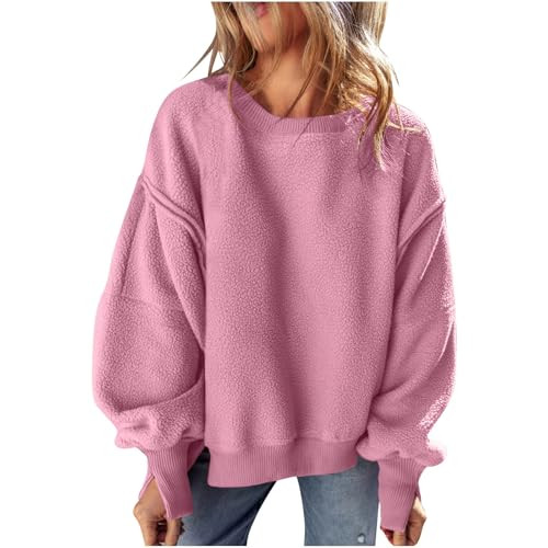 Oversized Sweatshirt for Women Sherpa Fuzzy Fleece Sweaters Pullover Long Sleeve Crewneck Sweatshirts Cute Warm Fall Outfits Womens Sweatshirts 2024 Pink | Amazon (US)