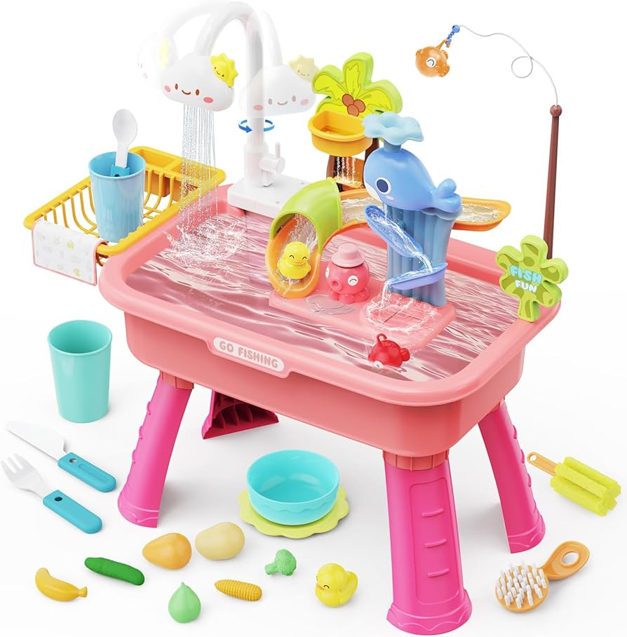 Water Table for Toddlers 1-3, Play Sink with Running Water, Mini Kitchen Sink Toys for Toddlers w... | Amazon (US)