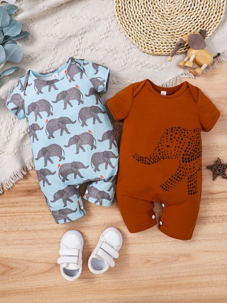 Baby 2pcs Elephant Print Romper | SHEIN