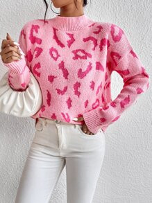 Leopard Pattern Mock Neck Drop Shoulder Sweater SKU: sw2208014856541440(100+ Reviews)$18.49$17.57... | SHEIN