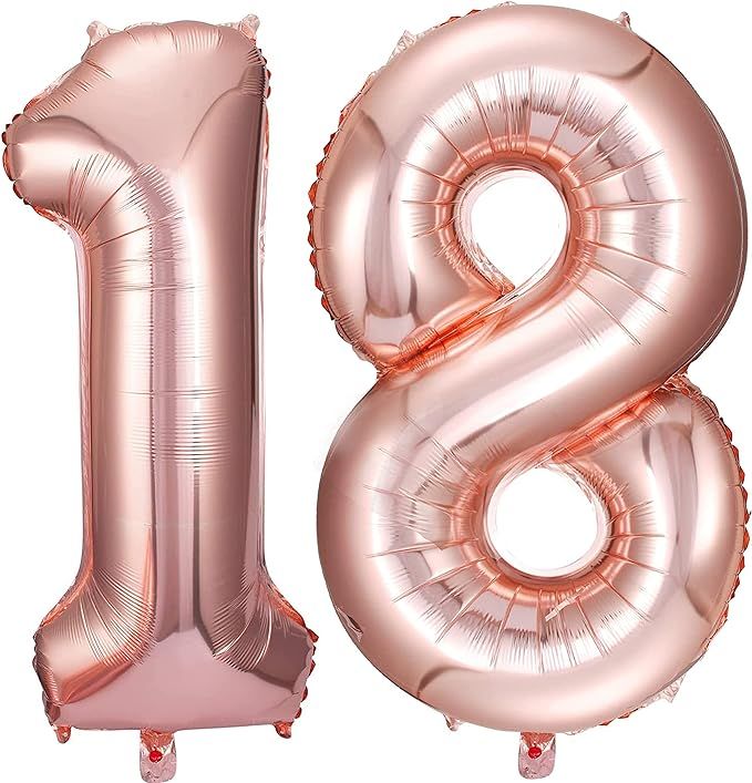 18 Number Balloons Rose Gold Big Giant Jumbo Number 18 Foil Mylar Balloons for 18th Birthday Part... | Amazon (US)