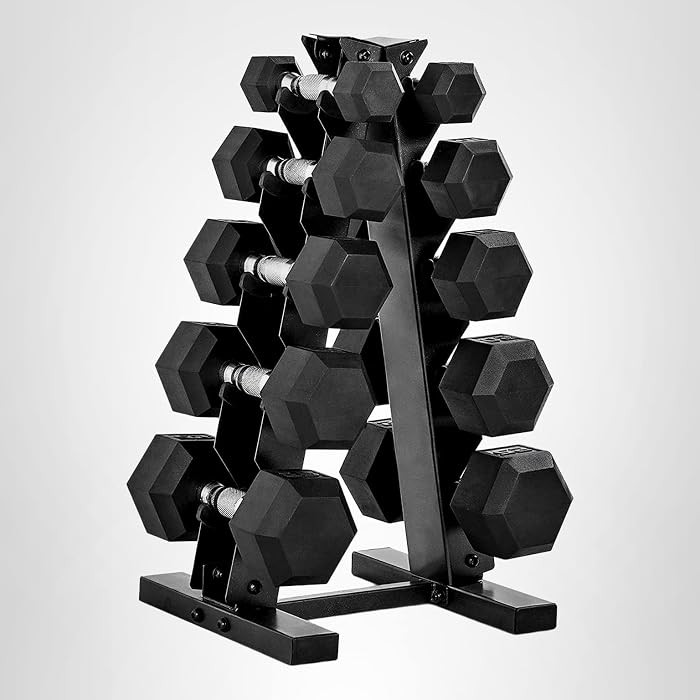 CAP Rubber Coated Hex Dumbbell Set with Storage Rack | 100\u2013210 lb Options, Space-Saving Vert... | Amazon (US)