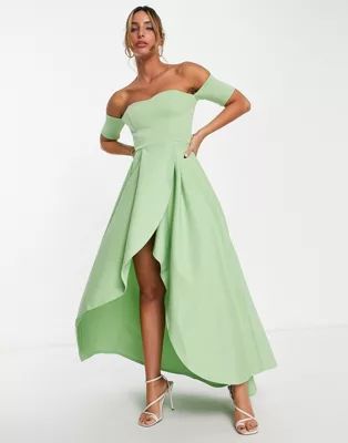 True Violet off shoulder high low dress in sage green | ASOS | ASOS (Global)