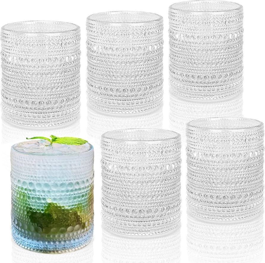 Hobnail Drinking Glasses Set of 6, 10 oz, Cocktail Glasses Vintage Glasses Drinking Set Glass Cup... | Amazon (US)