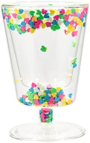 HOMSSEM Cute Glass Cups – 6.7Oz Handmade Double Wall Glass Coffee Mugs with Floating Sequins ... | Amazon (US)