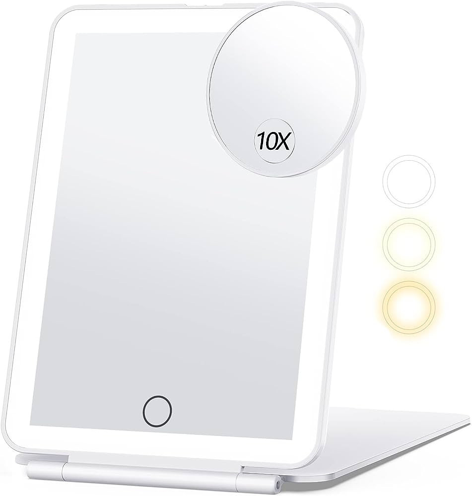 Rechargeable Travel Makeup Mirror with 10X Magnifying Mirror, Vanity Mirror with 80LEDs, 3 Color ... | Amazon (US)