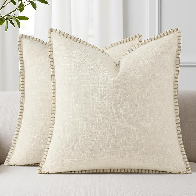 decorUhome Summer Decorative Throw Pillow Covers 18x18 Set of 2 Square Faux Linen Farmhouse Pillo... | Amazon (US)
