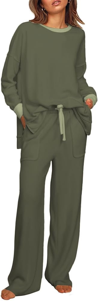 ETCYY NEW Lounge Sets for Women 2 Piece Outfits with Side Split Sweatshirt Tops and ... | Amazon (US)