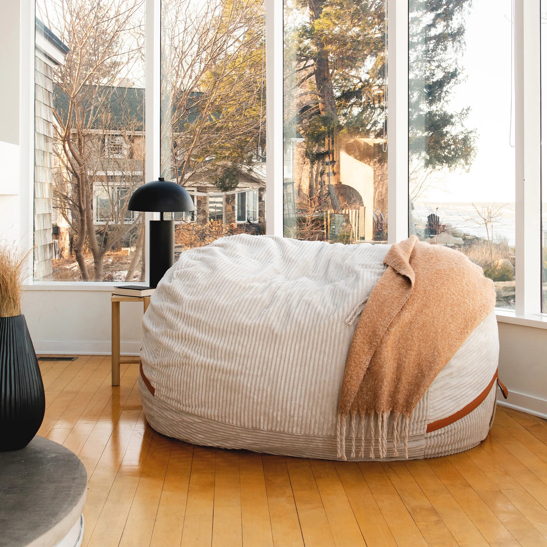 Big Joe Foam Filled Bean Bag Chair with Removable Cover, Corded Plush, Vegan Leather Accents, Med... | Wayfair North America